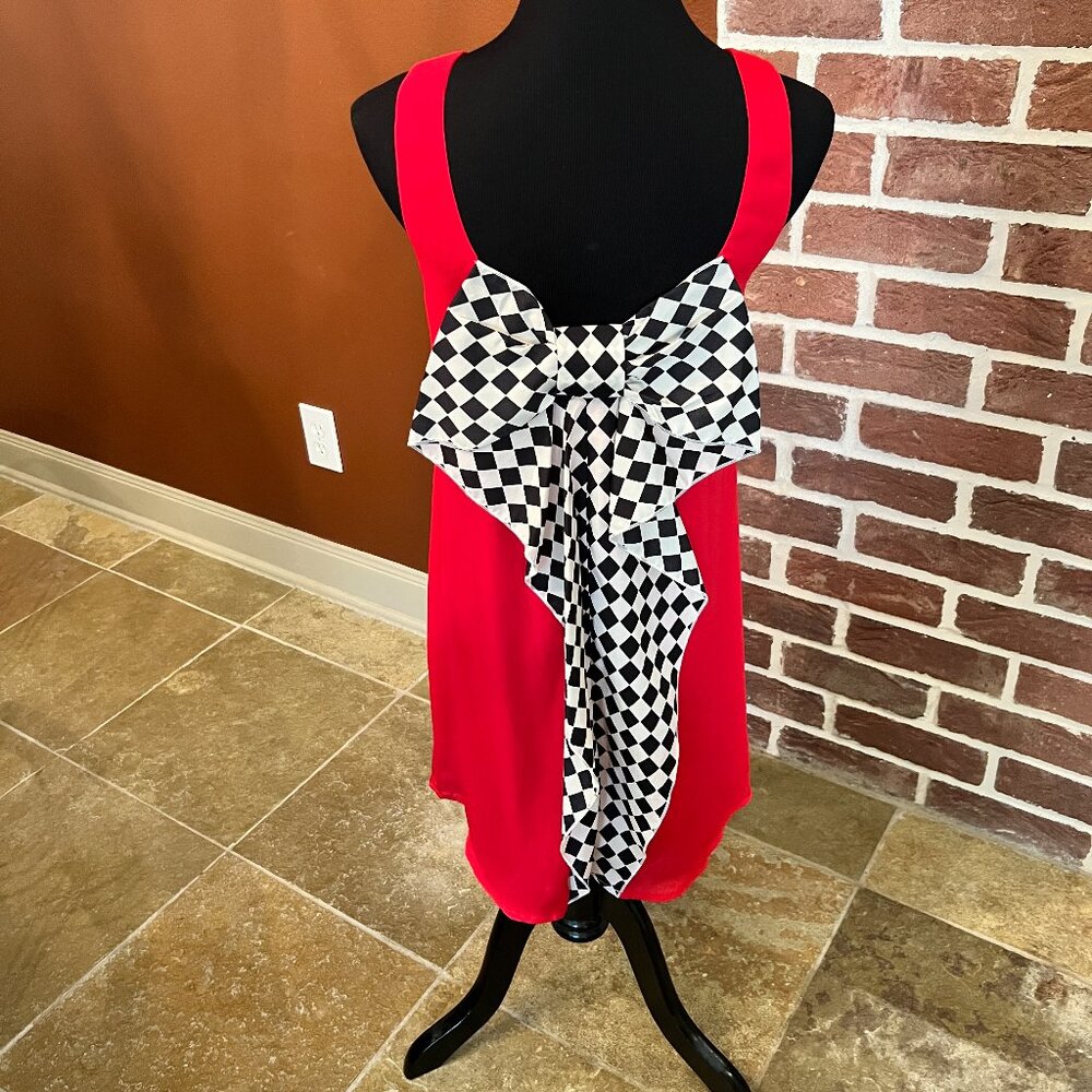 Everly Red Checkered Bow Dress SZ S